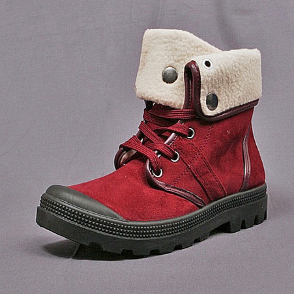 Red Fur Fold Over Winter Platform Ankle Boot Evan1